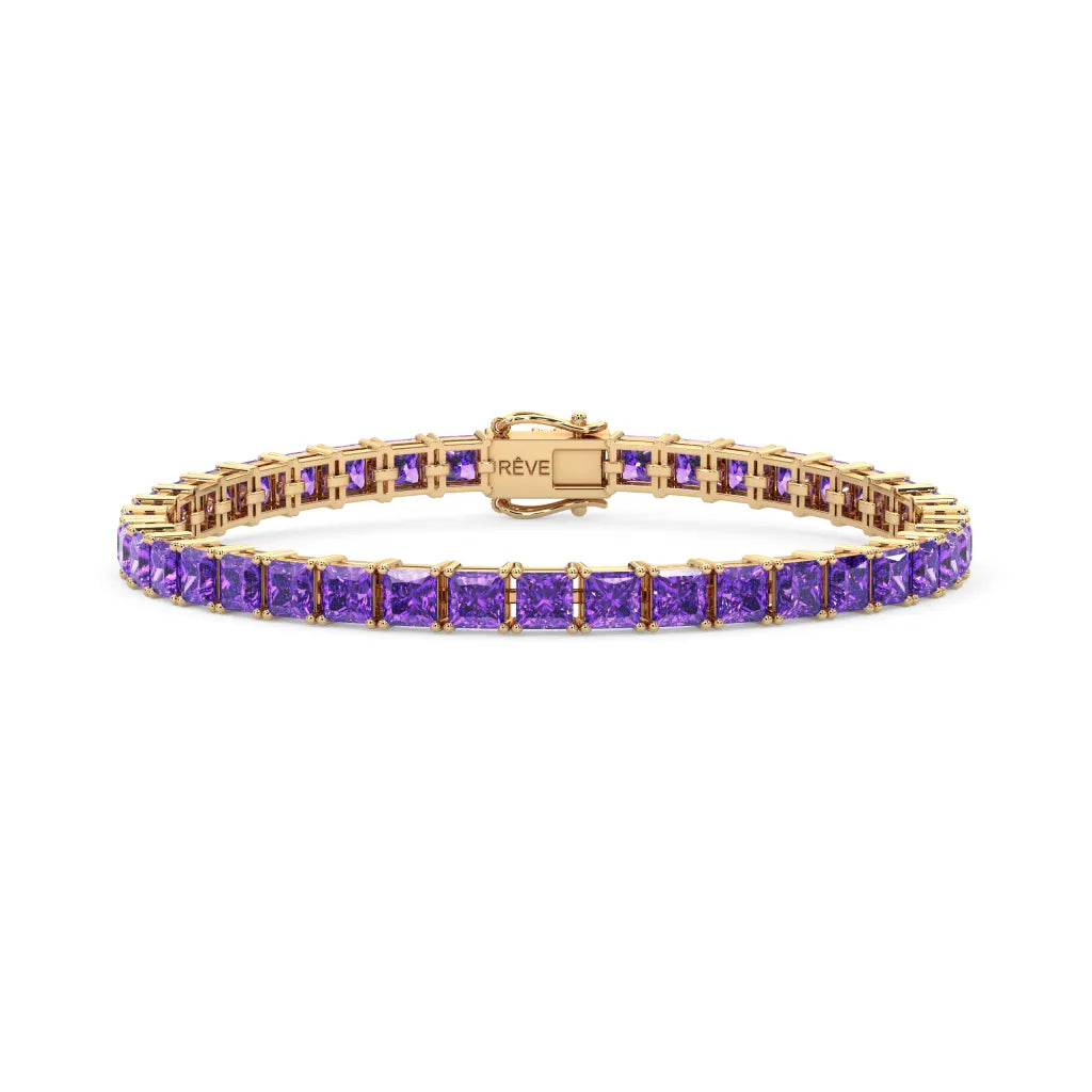 Bracelet de tennis Princess Lab en saphir violet et vermeil en or jaune 18 carats