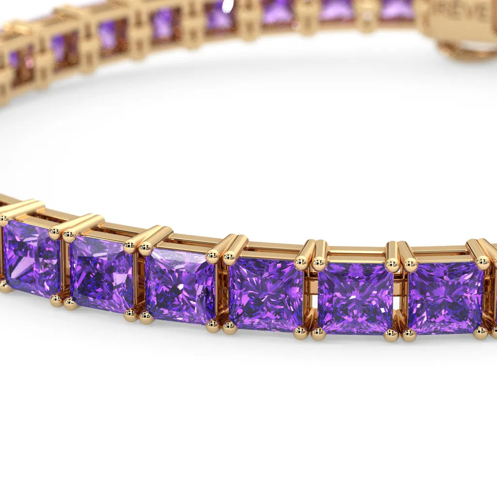 Bracelet de tennis Princess Lab en saphir violet et vermeil en or jaune 18 carats