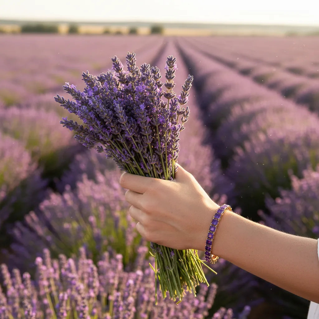 Bracelet de tennis Princess Lab en saphir violet et vermeil en or jaune 18 carats