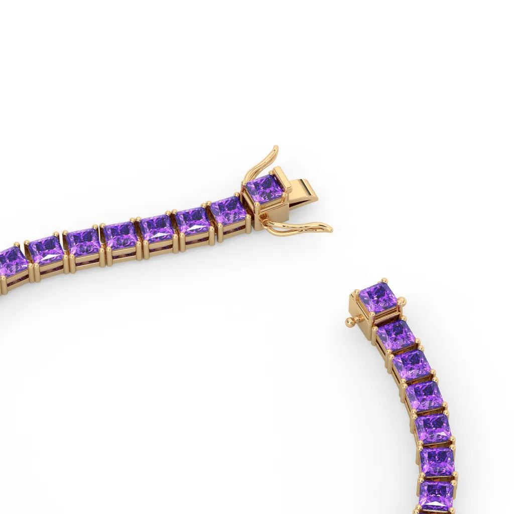 Bracelet de tennis Princess Lab en saphir violet et vermeil en or jaune 18 carats