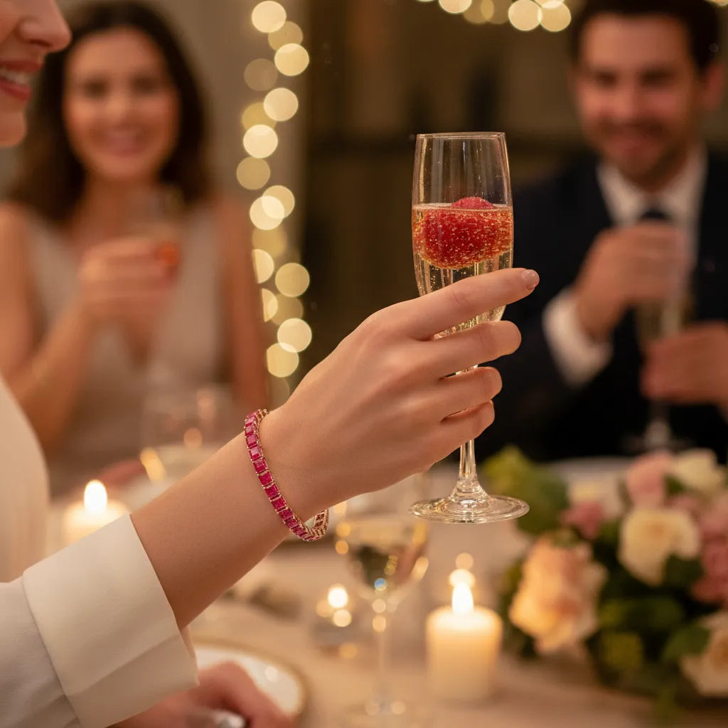 Prinzessin (4 mm) Tennisarmband mit rosarotem Rubin aus 18-karätigem Roségold-Vermeil