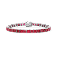 Bracelet de tennis Princess Lab Rose Red Ruby en vermeil d'or blanc 18 carats