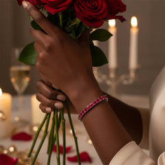 Bracelet de tennis Princess Lab Rose Red Ruby en vermeil d'or blanc 18 carats