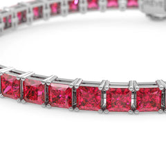 Bracelet de tennis Princess Lab Rose Red Ruby en vermeil d'or blanc 18 carats