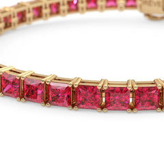 Bracelet de tennis Princess Lab Rose Red Ruby en vermeil d'or jaune 18 carats