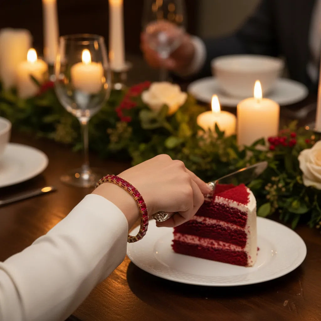 Bracelet de tennis Princess Lab Rose Red Ruby en vermeil d'or jaune 18 carats