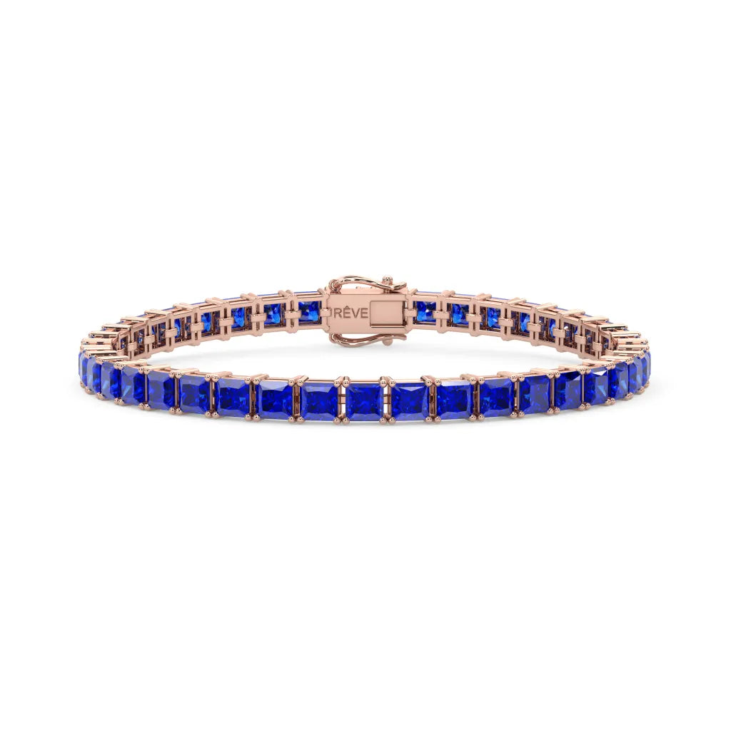 Princess (4 mm) Lab Royal Blue Sapphire Tennisarmband in 18 Karat Roségold Vermeil
