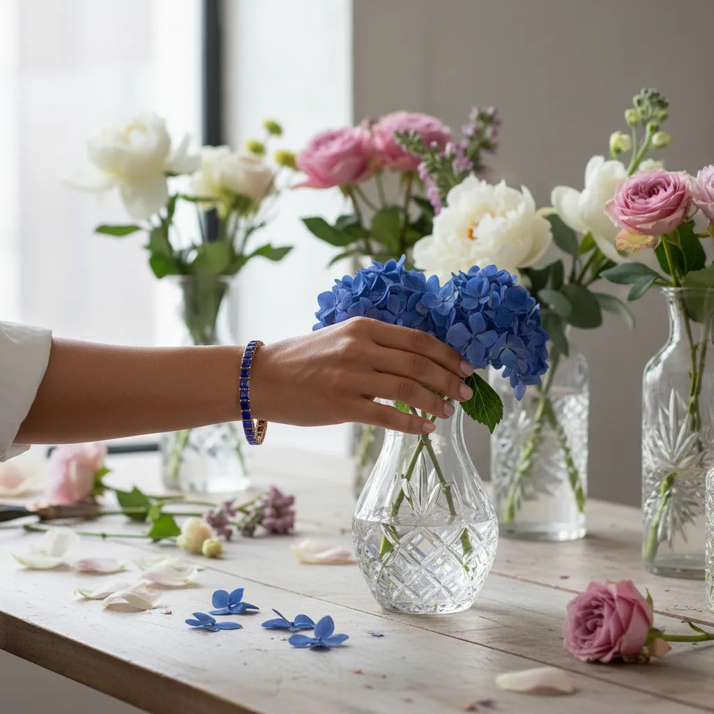 Princess (4 mm) Lab Royal Blue Sapphire Tennisarmband in 18 Karat Roségold Vermeil