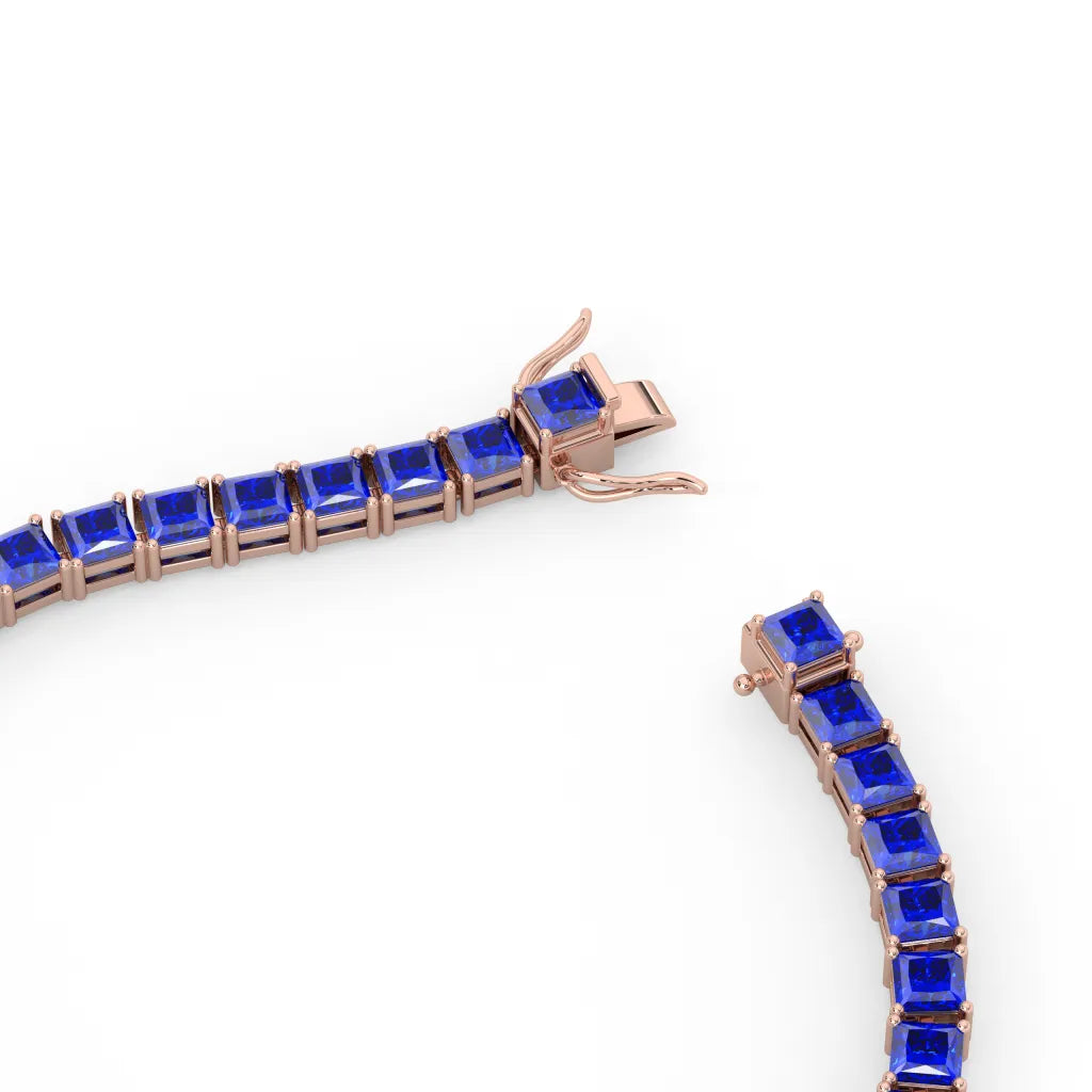 Princess (4 mm) Lab Royal Blue Sapphire Tennisarmband in 18 Karat Roségold Vermeil