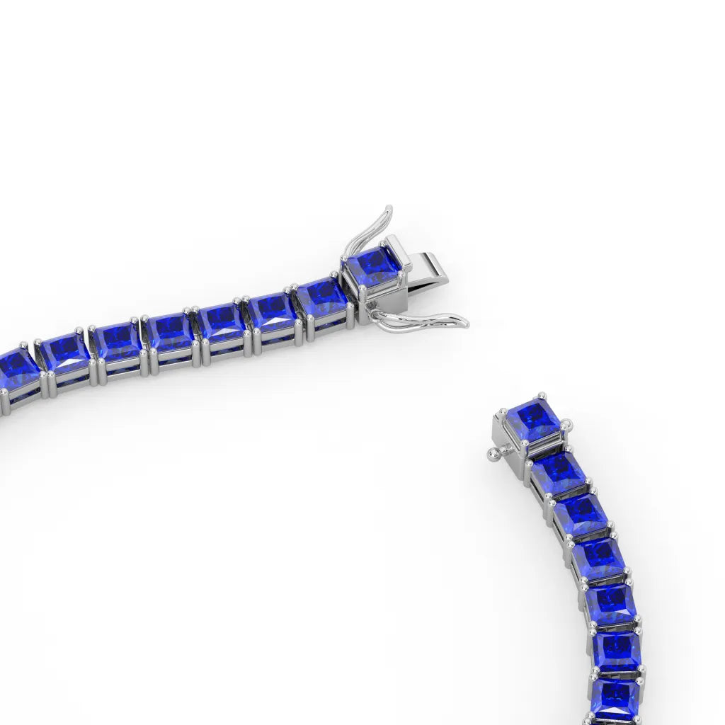 Bracelet de tennis Princess Lab en saphir bleu royal et vermeil en or blanc 18 carats