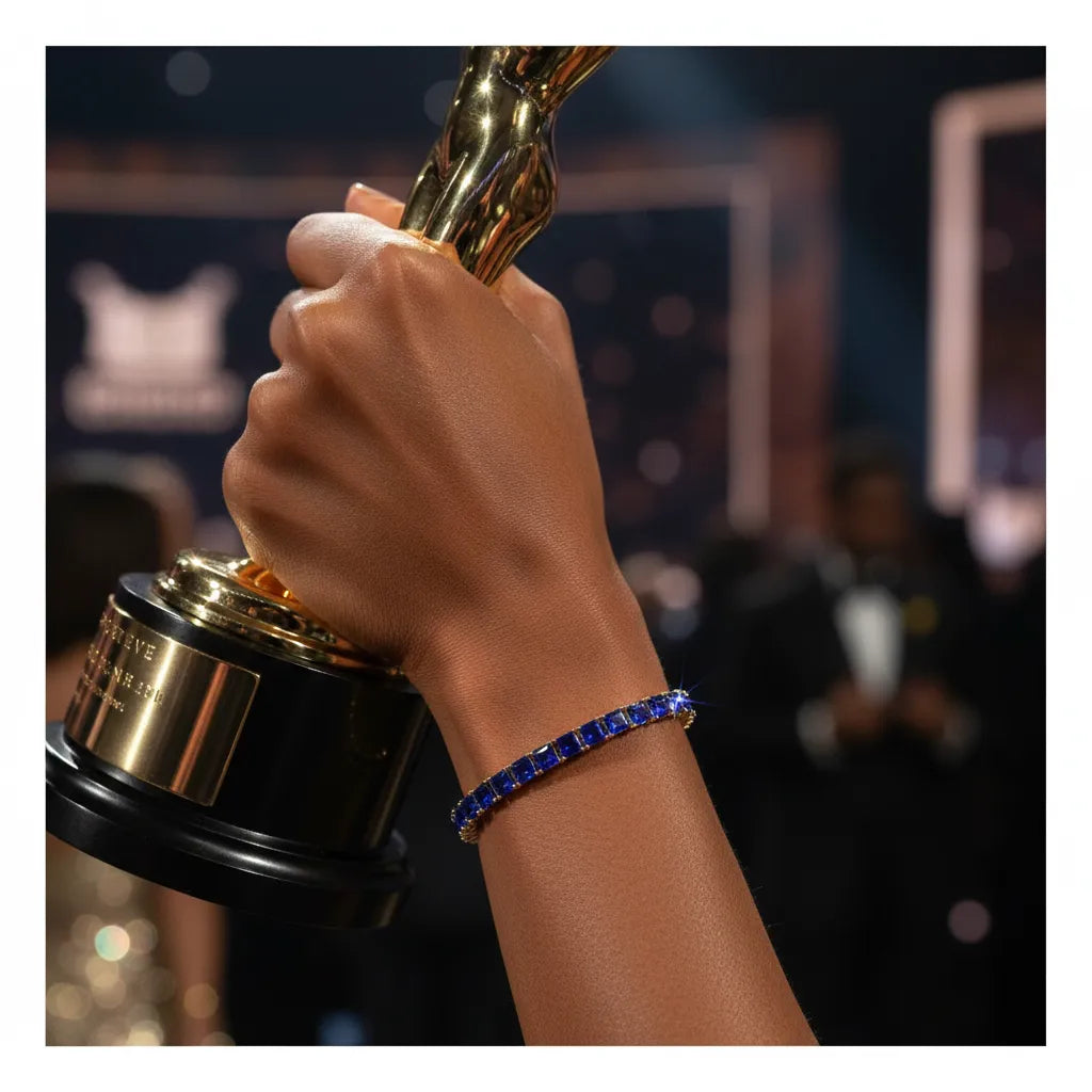 Princess (4 mm) Tennisarmband mit königsblauem Laborsaphir in 18 Karat Gelbgold-Vermeil