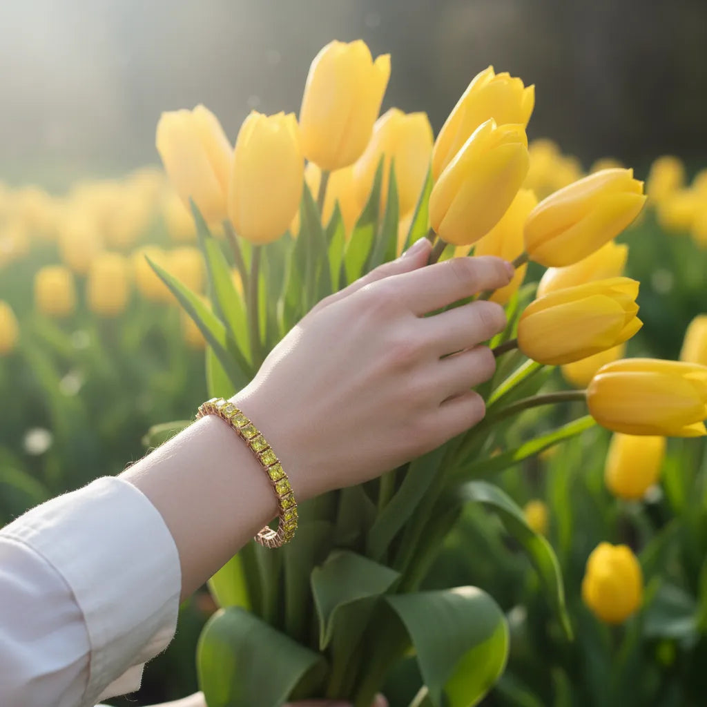 Prinzessin (4 mm) Labor-Gelber Saphir Tennisarmband in 18 Karat Roségold Vermeil