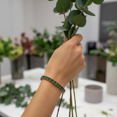 Prinzessin (4 mm) Tennisarmband mit einem im Labor gezüchteten sambischen Smaragd in 18 Karat Roségold-Vermeil