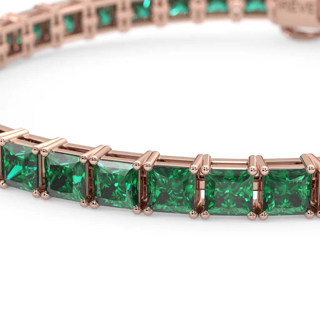 Prinzessin (4 mm) Tennisarmband mit einem im Labor gezüchteten sambischen Smaragd in 18 Karat Roségold-Vermeil