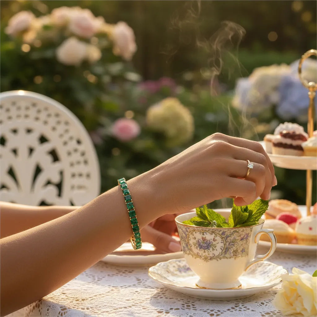 Prinzessin (4 mm) Tennisarmband mit laborgeprüftem sambischem Smaragd in 18 Karat Gelbgold-Vermeil