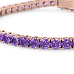 Rundes (4 mm) violettes Laborsaphir-Tennisarmband aus 18-karätigem Roségold-Vermeil