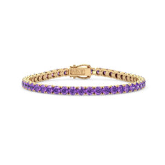 Bracelet de tennis en vermeil d'or jaune 18 carats avec saphir violet de laboratoire rond de 11,6 ct