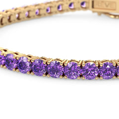 Bracelet de tennis en vermeil d'or jaune 18 carats avec saphir violet de laboratoire rond de 11,6 ct