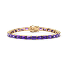 Bracelet de tennis en vermeil d'or jaune 18 carats et saphir violet de laboratoire taille émeraude