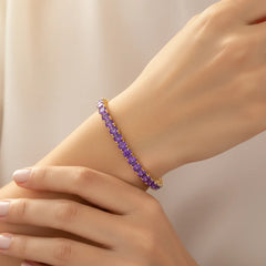 Bracelet de tennis en vermeil d'or jaune 18 carats avec saphir violet de laboratoire rond de 11,6 ct