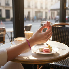 Bracelet de tennis en vermeil d'or blanc 18 carats avec rubis rose rouge de laboratoire taille émeraude