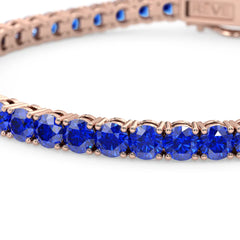 Bracelet de tennis en vermeil or rose 18 carats avec saphir bleu royal de laboratoire rond de 11,6 ct