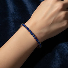 Bracelet de tennis en vermeil or rose 18 carats avec saphir bleu royal de laboratoire rond de 11,6 ct