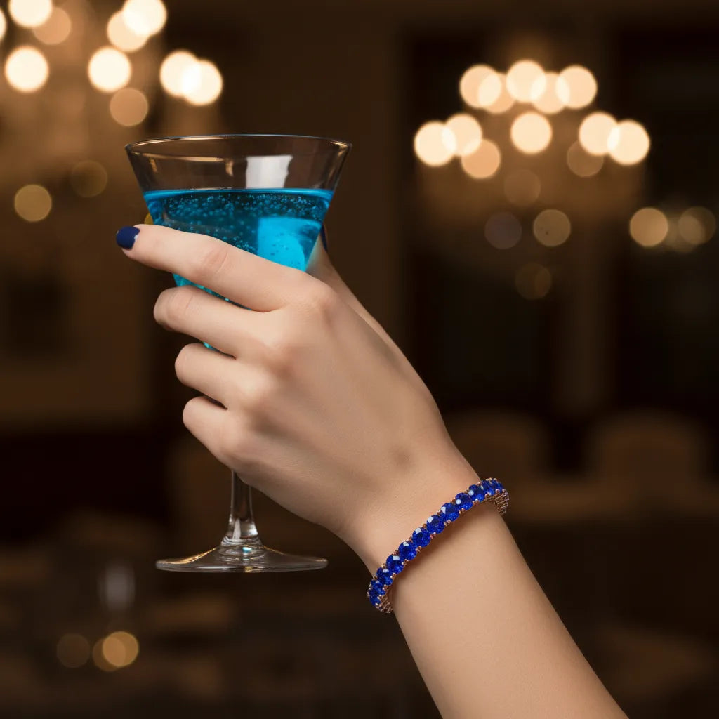 Bracelet de tennis en vermeil or rose 18 carats avec saphir bleu royal de laboratoire rond de 11,6 ct