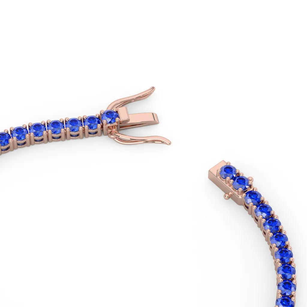 Bracelet de tennis en vermeil or rose 18 carats avec saphir bleu royal de laboratoire rond de 11,6 ct