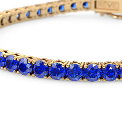 Bracelet de tennis en vermeil d'or jaune 18 carats serti d'un saphir bleu royal de laboratoire rond de 11,6 ct