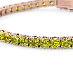 Rundes (4 mm) gelbes Laborsaphir-Tennisarmband aus 18-karätigem Roségold-Vermeil