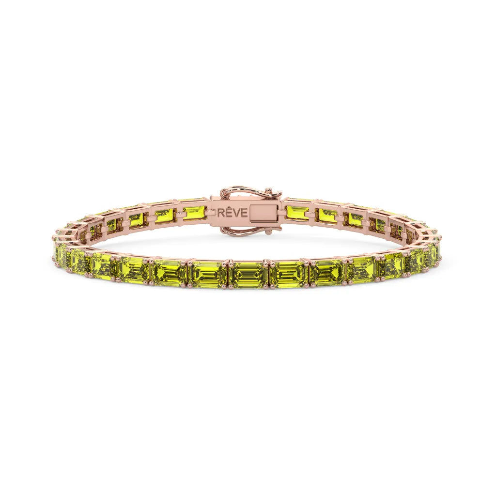 Tennisarmband mit smaragdgeschliffenem (6x4mm) gelbem Laborsaphir in 18K Roségold-Vermeil