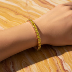 Rundes (4 mm) gelbes Laborsaphir-Tennisarmband aus 18-karätigem Roségold-Vermeil