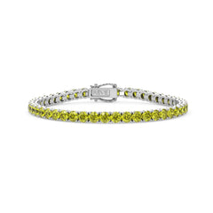 Bracelet de tennis en vermeil d'or blanc 18 carats serti d'un saphir jaune de laboratoire rond de 11,6 ct
