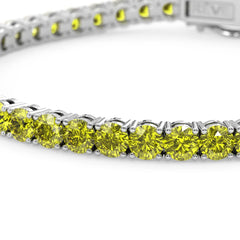 Bracelet de tennis en vermeil d'or blanc 18 carats serti d'un saphir jaune de laboratoire rond de 11,6 ct