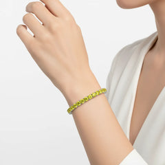 Bracelet de tennis en vermeil d'or blanc 18 carats serti d'un saphir jaune de laboratoire rond de 11,6 ct