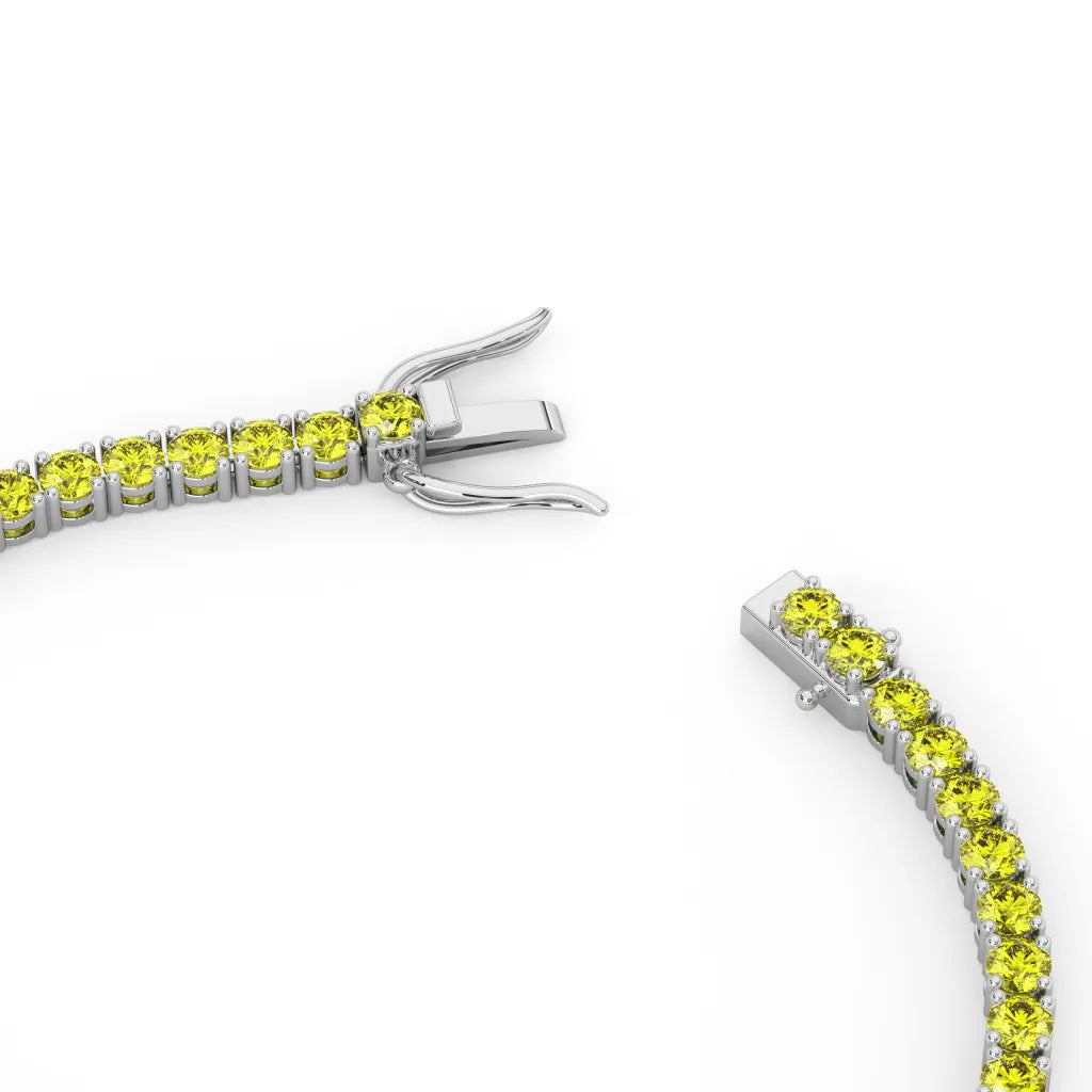 Bracelet de tennis en vermeil d'or blanc 18 carats serti d'un saphir jaune de laboratoire rond de 11,6 ct