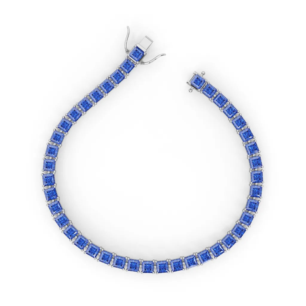 Bracelet de tennis Princess Lab en vermeil d'or blanc 18 carats et saphir bleuet