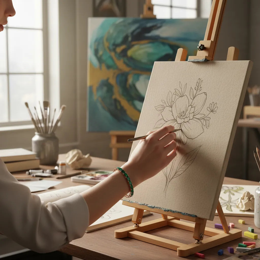 Tennisarmband mit smaragdgeschliffenem (6x4mm) Labor-Smaragd aus Sambia in 18K Roségold-Vermeil