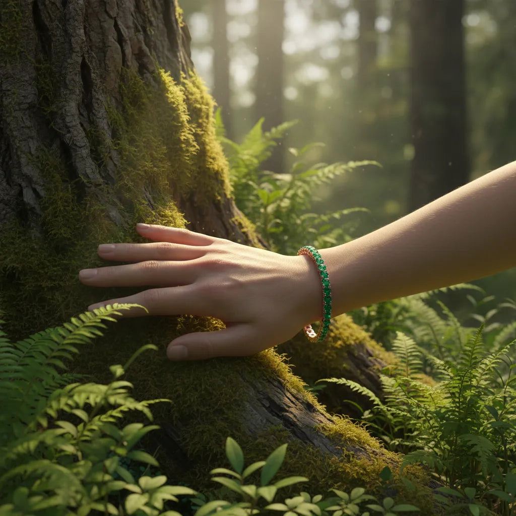 Rundes (4 mm) Tennisarmband mit im Labor gezüchtetem sambischen Smaragd, 18 Karat Roségold-Vermeil