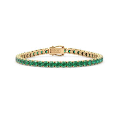 Bracelet de tennis en vermeil d'or jaune 18 carats serti d'une émeraude de Zambie ronde de laboratoire de 9,2 carats