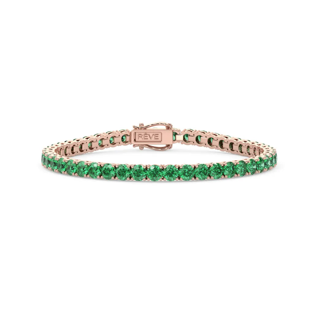 Rundes (4 mm) Tennisarmband mit kolumbianischem Labor-Smaragd, 18 Karat Roségold-Vermeil