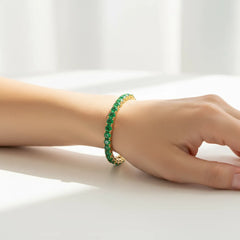 Rundes (4 mm) Tennisarmband mit kolumbianischem Labor-Smaragd, 18 Karat Gelbgold-Vermeil