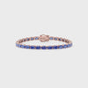 Bracelet de tennis ovale en saphir bleuet de laboratoire, monté sur vermeil en or rose 18 carats