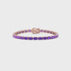 Bracelet de tennis ovale en saphir violet de laboratoire, monté sur vermeil en or rose 18 carats