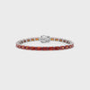 Bracelet de tennis en vermeil d'or blanc 18 carats et saphir orange de laboratoire taille émeraude