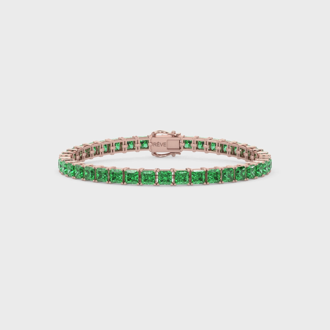 Bracelet de tennis Princess Lab en vermeil d'or rose 18 carats et émeraudes colombiennes