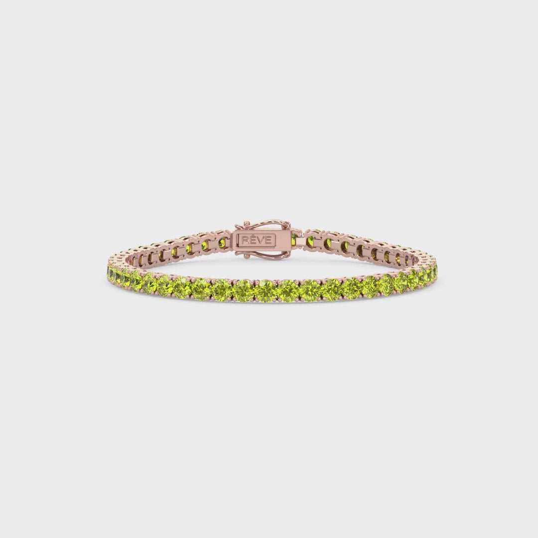 Rundes (4 mm) gelbes Laborsaphir-Tennisarmband aus 18-karätigem Roségold-Vermeil