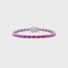 Bracelet de tennis ovale en saphir rose de laboratoire, monté sur vermeil en or blanc 18 carats