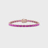 Bracelet de tennis ovale en saphir rose de laboratoire, monté sur vermeil en or rose 18 carats